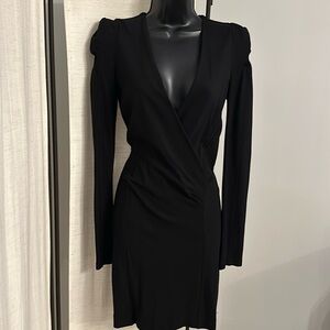 French Connection black long sleeve bodycon V plunge stretch sexy mini dress